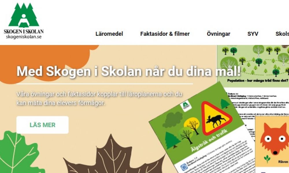 Skärmdump av webbplatsen Skogen i skolan